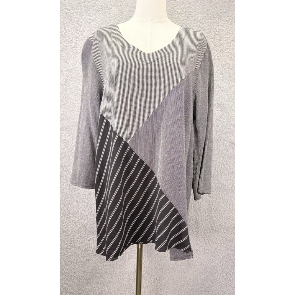 Coldwater Creek Womens L Mixed Print Asymmetrical Tunic Top Lagenlook Artsy Boho